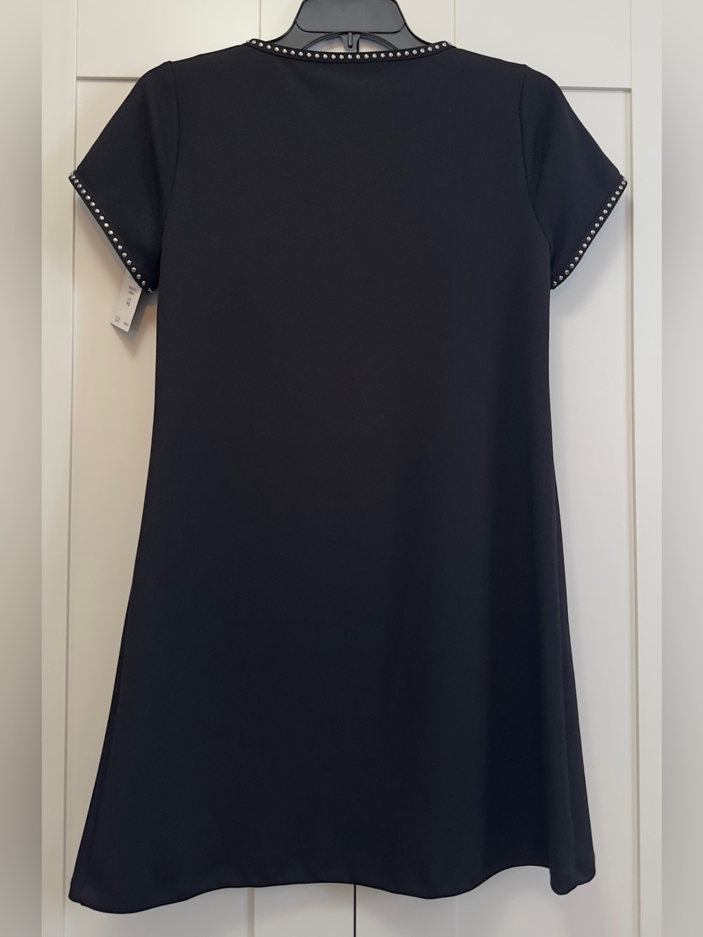MSK Black Mini A-Line Dress with Silver Stud Trim Sz Petite SM NEW! - Picture 2 of 5